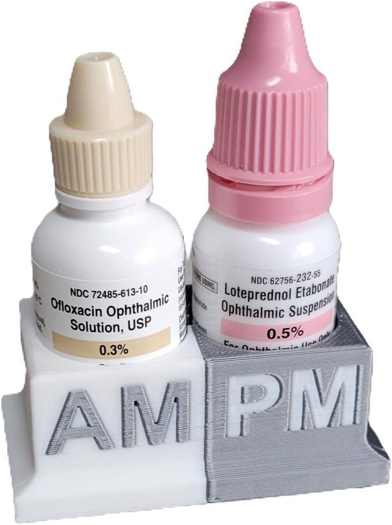 Znet3D Eye Drops Organizer and Tracker, AM/PM Dual Slot Holder (Silver/White) - Image 1